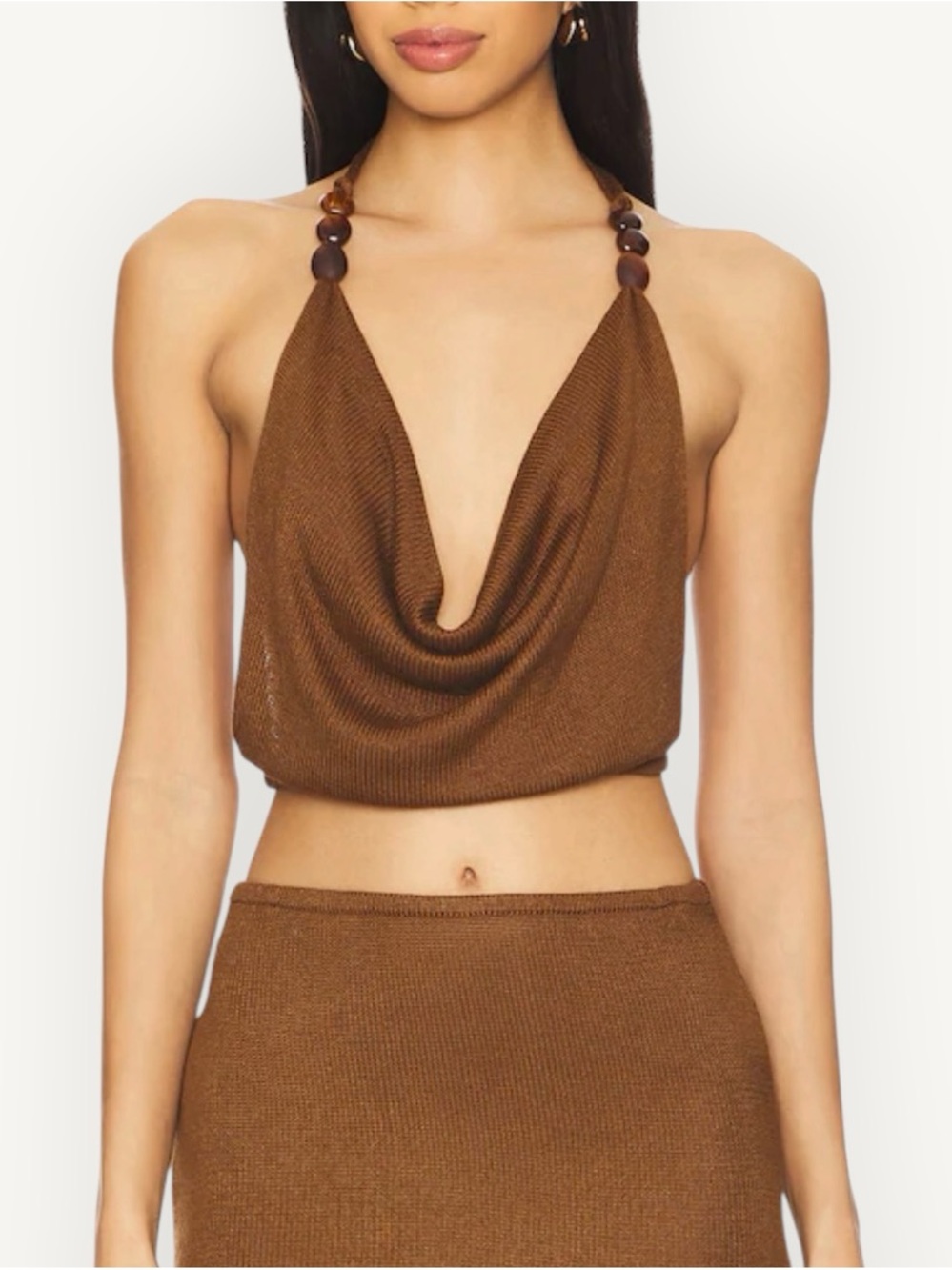Flook The Label Jayla Top in Pecan Brown Halter Top Boho Beaded Festival Size XS
